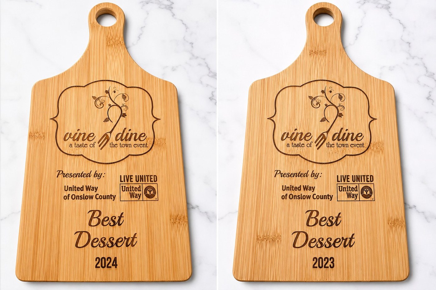 Best Dessert award, 2023 and 2024 — Vine & Dine, A Taste of the Town, United Way of Onslow County